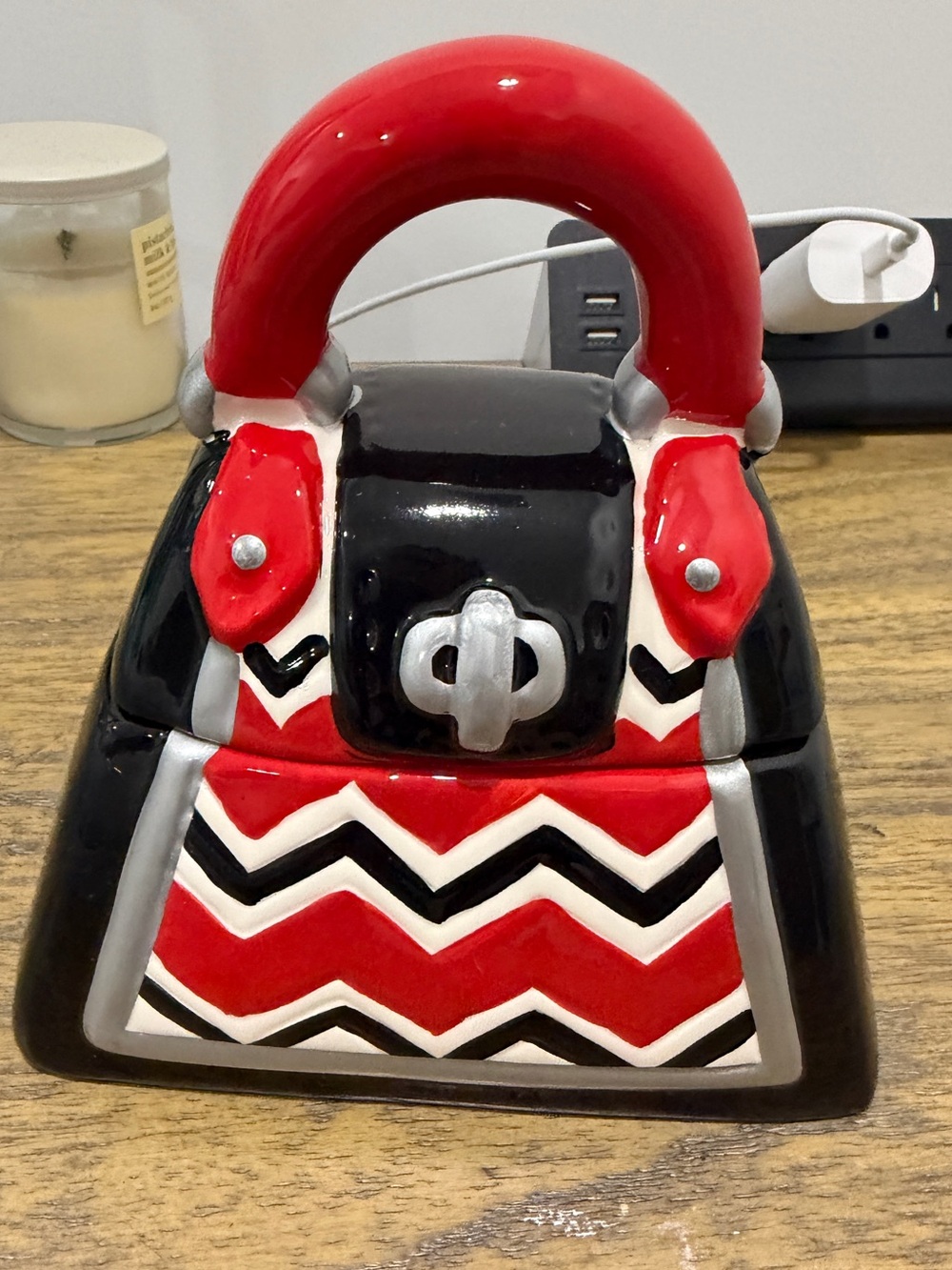 Decorative Ceramic Handbag Accent in Red, Black and White Cookie Jar